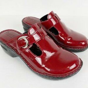 Born Della Clogs Mules Slip On T-Strap Red Patent